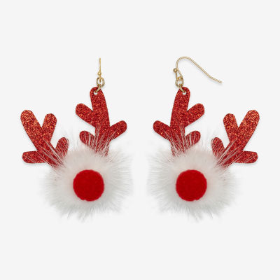 Mixit Reindeer Pom Pom Stainless Steel Drop Earrings