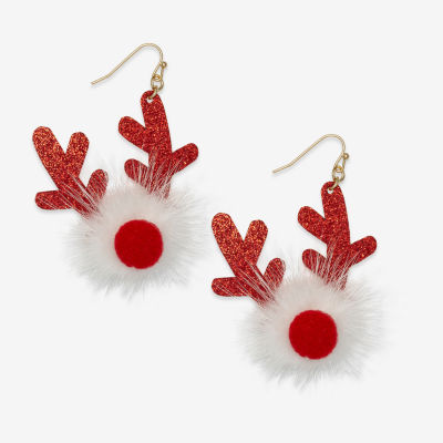 Mixit Reindeer Pom Pom Stainless Steel Drop Earrings