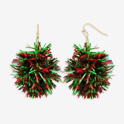 Mixit Christmas Tinsel Ball Stainless Steel Drop Earrings