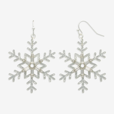 Mixit Silver Tone Snowflake Cubic Zirconia Stainless Steel Drop Earrings