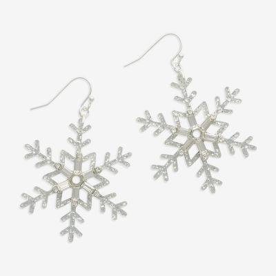 Mixit Silver Tone Snowflake Cubic Zirconia Stainless Steel Drop Earrings