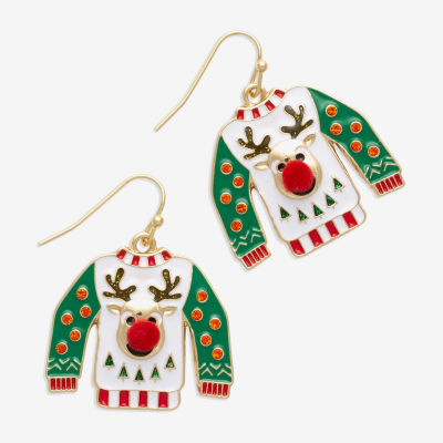 Mixit Ugly Christmas Sweater Stainless Steel Drop Earrings