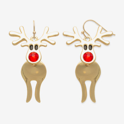 Mixit Gold Tone Reindeer Glass Stainless Steel Drop Earrings