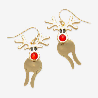 Mixit Gold Tone Reindeer Glass Stainless Steel Drop Earrings