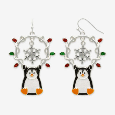 Mixit Silver Tone Snowflake And Penguin Drop Earrings