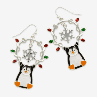 Mixit Silver Tone Snowflake And Penguin Drop Earrings