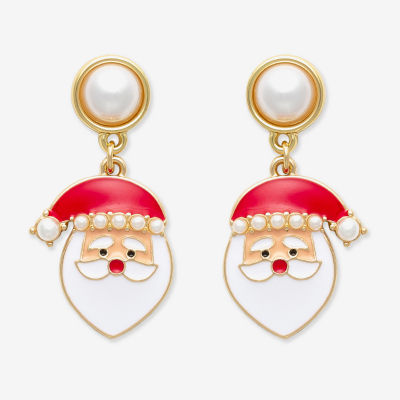 Mixit Santa Simulated Pearl Drop Earrings