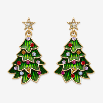 Mixit Christmas Tree Glass Drop Earrings