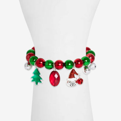 Mixit Holiday Beaded Stretch Glass Charm Bracelet