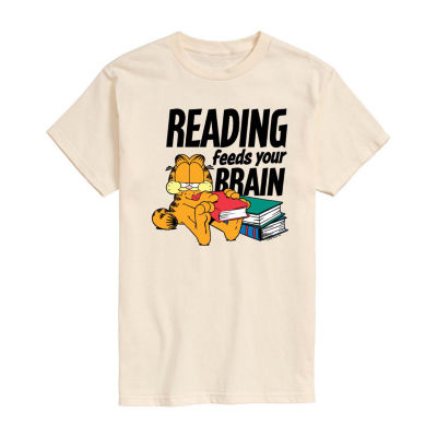 Juniors Garfield Reading Feeds The Brain Tee Womens Crew Neck Short Sleeve Graphic T-Shirt