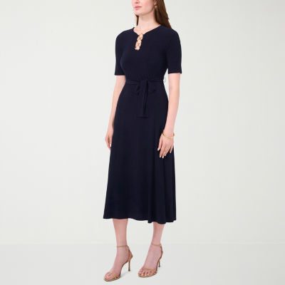 msk short sleeve midi fit flare dress MSK Womens Midi V Neck Short Sleeve Fitted Fit + Flare Dress, Color:  Razzleberry