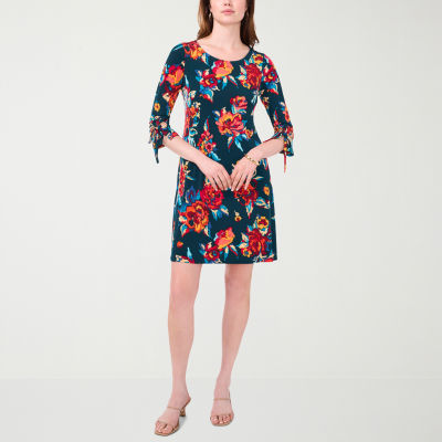 MSK Womens 3/4 Sleeve Floral Shift Dress Petite