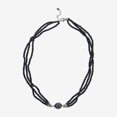 Genuine Tahitian Pearl and Black Spinel Bead Sterling Silver Necklace