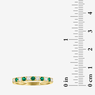 Womens Lab Created Green Emerald 10K Gold Side Stone Cocktail Ring