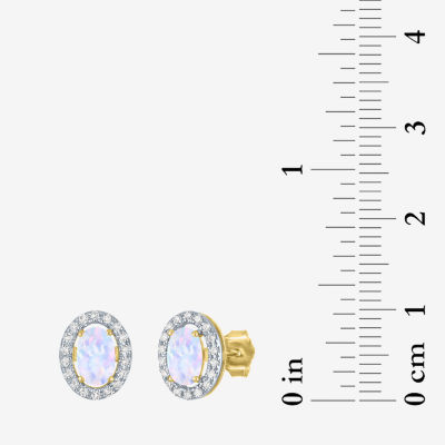 Diamond Accent Lab Created White Opal 10K Gold 9.5mm Stud Earrings