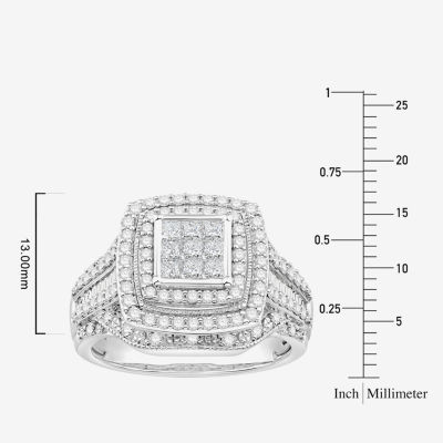 Womens 1 CT. T.W. Natural White Diamond 10K White Gold Cushion Halo Engagement Ring