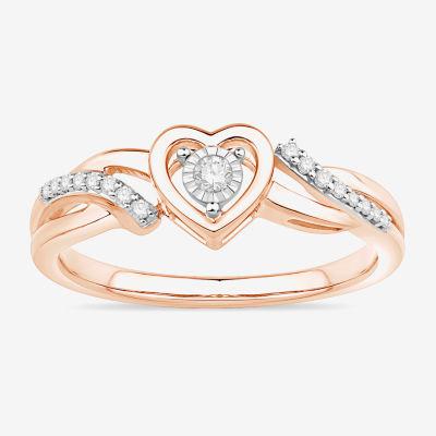 Promise My Love Womens 1/10 CT. T.W. Natural White Diamond 10K Rose Gold Heart Ring