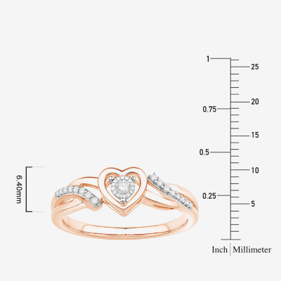 Promise My Love Womens 1/10 CT. T.W. Natural White Diamond 10K Rose Gold Heart Ring