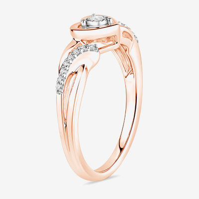 Promise My Love Womens 1/10 CT. T.W. Natural White Diamond 10K Rose Gold Heart Ring