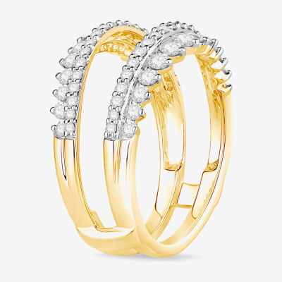 Womens 1 CT. T.W. Natural White Diamond 10K Gold Wedding Ring Guard
