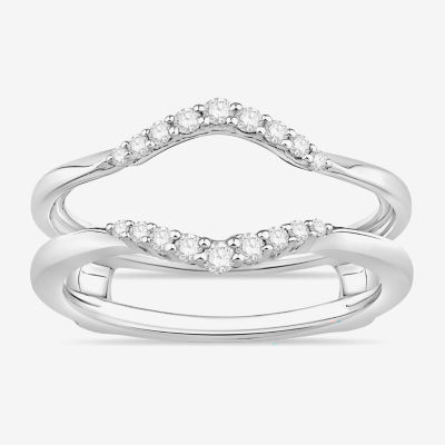 Womens 1/5 CT. Natural White Diamond 10K White Gold Wedding Ring Guard