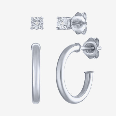 Yes, Please! (G-H / I1-I2) Diamond Accent Lab Grown White Diamond Sterling Silver Round 2 Pair Earring Set