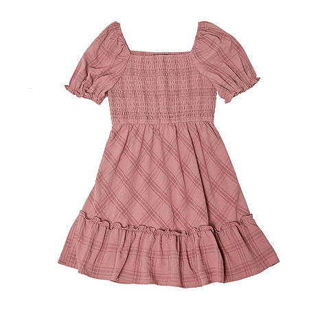 Trixxi Girl Big Girls Belted Short Sleeve A-Line Dress, Large, Pink