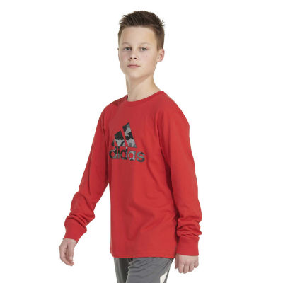 adidas Little Boys Round Neck Long Sleeve Graphic T-Shirt