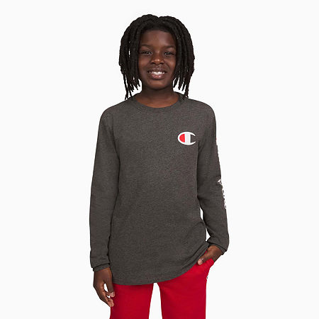 Champion Big Boys Crew Neck Long Sleeve T-Shirt, X-large (18-20), Black