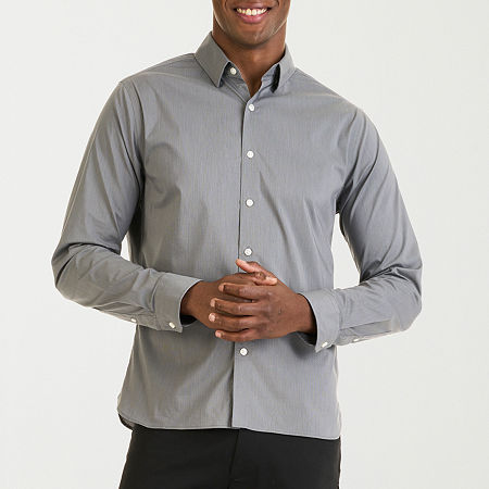 Van Heusen Mens Stain Shield Stretch Fabric Long Sleeve Slim Fit Button-Down Shirt, X-large, Gray