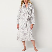 Liz Claiborne Womens Fleece Long Sleeve Long Length Robe, Large, Gray