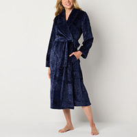 Liz Claiborne Womens Fleece Long Sleeve Long Length Robe, Medium, Blue