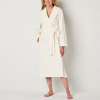 Liz Claiborne Womens Fleece Long Sleeve Long Length Robe, Medium, White