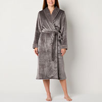 Liz Claiborne Womens Fleece Long Sleeve Long Length Robe, Large, Gray
