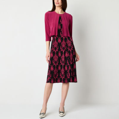 Danny & Nicole Womens Damask Midi Jacket Dress