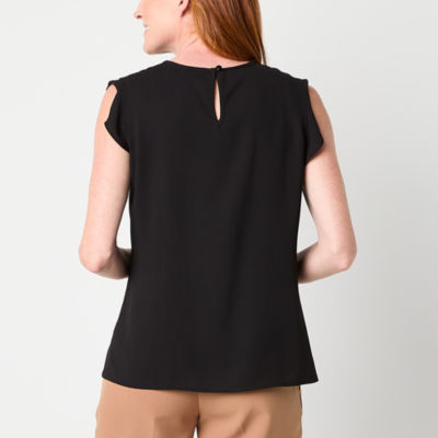 Black Label by Evan-Picone Womens Crew Neck Sleeveless Blouse