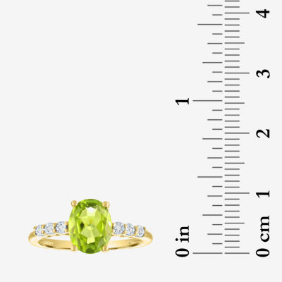 Womens Diamond Accent Genuine Green Peridot 10K Gold Delicate Side Stone Cocktail Ring