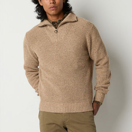 Mutual Weave Mens Mock Neck Long Sleeve Pullover Sweater, Small, Beige