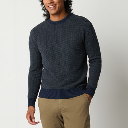 Mutual Weave Mens Crew Neck Long Sleeve Pullover Sweater, Large, Blue