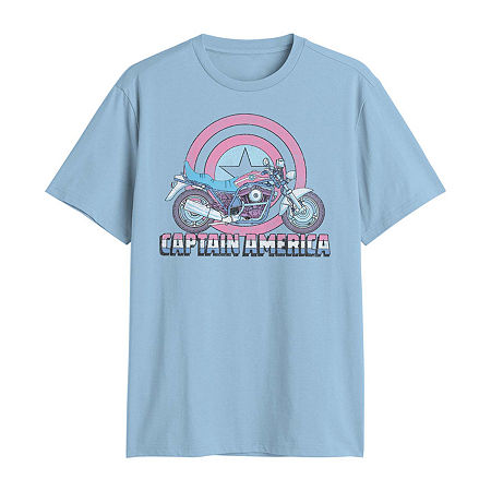 Novelty T-shirts Mens Crew Neck Short Sleeve Classic Fit Captain America Big And Tall Graphic T-shirt In Blue