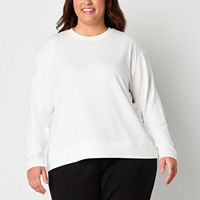 Xersion Womens Soft French Terry Crew Neck Long Sleeve Sweatshirt Plus, 5x, White