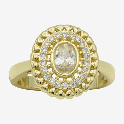 Sparkle Allure Womens Cubic Zirconia 14K Gold Over Brass Round Cocktail Ring