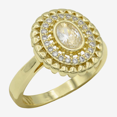 Sparkle Allure Womens Cubic Zirconia 14K Gold Over Brass Round Cocktail Ring