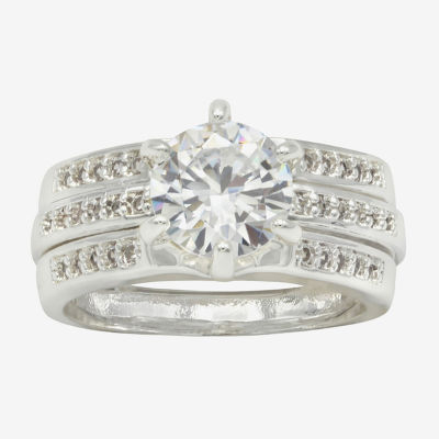 Sparkle Allure Womens Cubic Zirconia Pure Silver Over Brass Round Engagement Ring