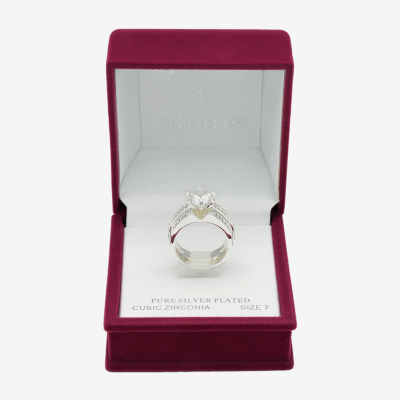 Sparkle Allure Womens Cubic Zirconia Pure Silver Over Brass Round Engagement Ring