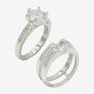 Sparkle Allure Womens Cubic Zirconia Pure Silver Over Brass Round Engagement Ring