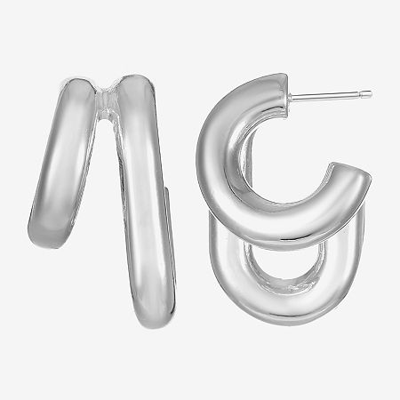 Silver Reflections Womens 25.2mm Hoop Earrings In Silver