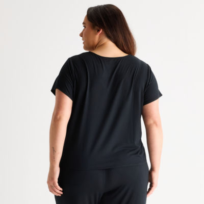 Ambrielle Womens V Neck Short Sleeve Plus Pajama Top
