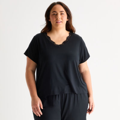 Ambrielle Womens V Neck Short Sleeve Plus Pajama Top