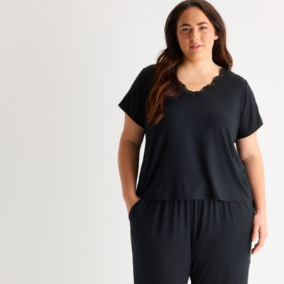 Ambrielle Womens V Neck Short Sleeve Plus Pajama Top